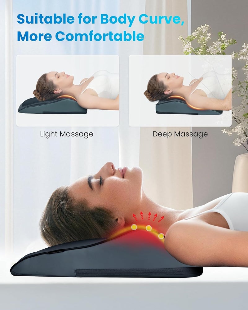 COMFIER مدلك عنق وظهر كهربائي بدون سلك مع حرارة، مدلك عنق قابل للشحن لتخفيف الألم في الأنسجة العميقة، مدلك أسفل الظهر مع اهتزاز، وسادة مدلك للمنزل، هدية للرجال والنساء - Image 3